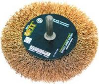 Корщетка-колесо со штифтом стальная латунированная волнистая проволока 100мм FIT 38510